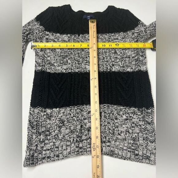 GAP Stripe Woven Knitted Color Block Wool Blend Sweater Black Gray Crewneck Sz S - Picture 8 of 11